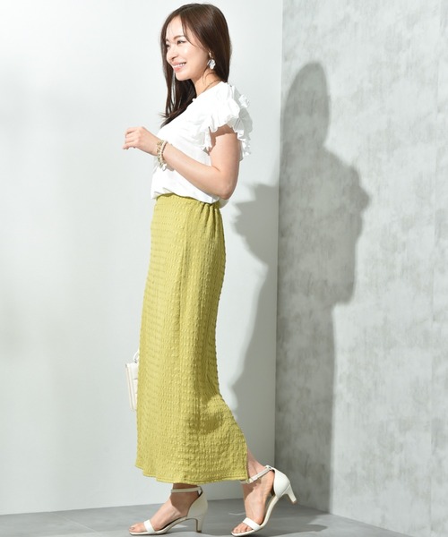 INTERPLANET（インタープラネット）の「ポコポコジャガードナロースカート（スカート・レディース・イエロー/ブラック・FREE）」の4枚目の写真