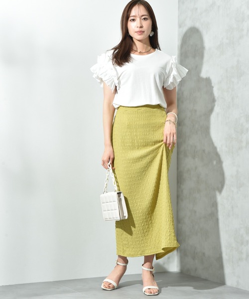 INTERPLANET（インタープラネット）の「ポコポコジャガードナロースカート（スカート・レディース・イエロー/ブラック・FREE）」の7枚目の写真