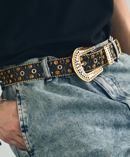セール】studded rhinestone glitter belt / ラインストーンラメ