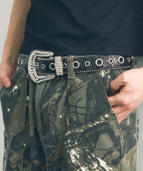 セール】studded rhinestone glitter belt / ラインストーンラメ