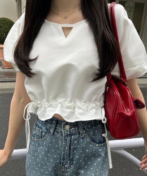 MOUSSY GATHER FLOWER ブラウス ホワイト（moussy GATHER FLOWER