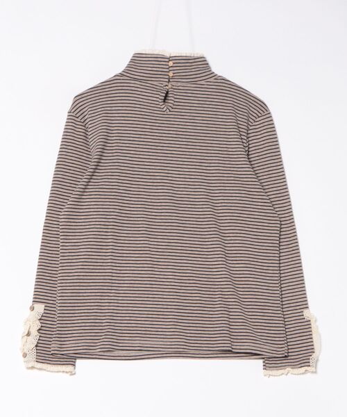 aimoha（アイモハ）の「ボーダーデザインフリルタートルネックトップス（Tシャツ/カットソー・レディース・ブラック/ベージュ/レッド・FREE）」の4枚目の写真