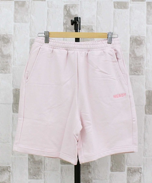NERDY(ノルディ)の「NERDY ステッチロゴハーフパンツ STITCH LOGO HALF PANTS(スウェットパンツ・メンズ・ピンク/ブラック/クリーム・M/L)」の3枚目の写真