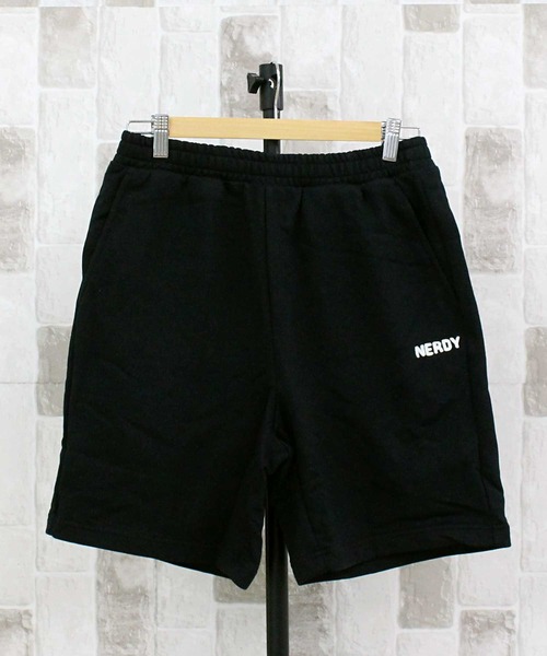 NERDY(ノルディ)の「NERDY ステッチロゴハーフパンツ STITCH LOGO HALF PANTS(スウェットパンツ・メンズ・ピンク/ブラック/クリーム・M/L)」の2枚目の写真
