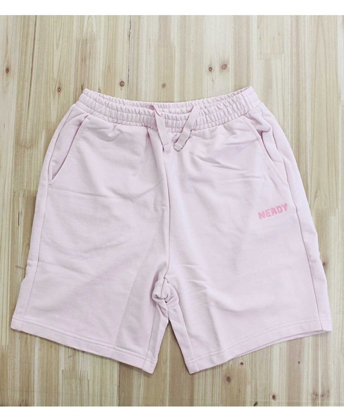 NERDY(ノルディ)の「NERDY ステッチロゴハーフパンツ STITCH LOGO HALF PANTS(スウェットパンツ・メンズ・ピンク/ブラック/クリーム・M/L)」の5枚目の写真