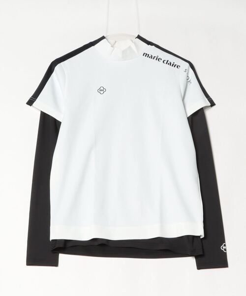 marie claire(マリ・クレール)の「マリ クレール 半袖モックネックアンダーセット(Tシャツ/カットソー・レディース・ブラック/ホワイト・XL/L/M)」の1枚目の写真