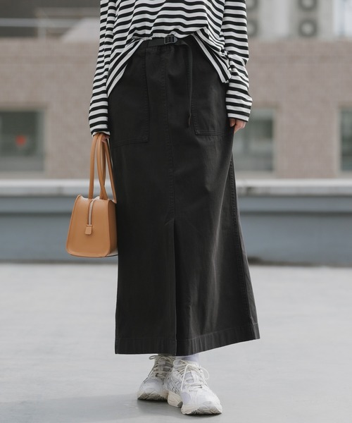 Gramicci（グラミチ）の「Gramicci/グラミチ LONG BAKER SKIRT スカート 2026年春夏（スカート・レディース・ベージュ/ネイビー/ライトカーキ/ブラック/オリーブ・S/M/L）」の2枚目の写真