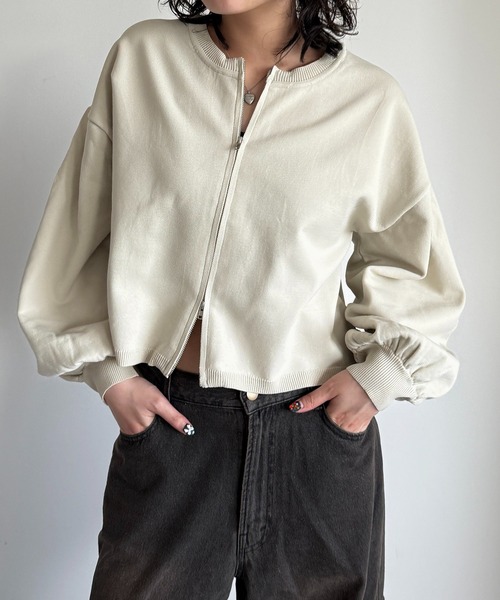 apres jour mignon(アプレジュールミニョン)の「WZIP袖ボリュームニット(ニット/セーター・レディース・アイボリー/ピンク/ブラック・フリー/X-LARGE)」の1枚目の写真