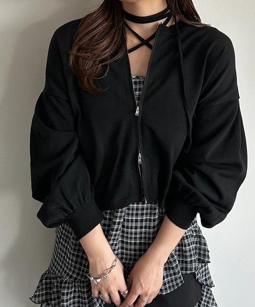 apres jour mignon(アプレジュールミニョン)の「WZIP袖ボリュームニット(ニット/セーター・レディース・アイボリー/ピンク/ブラック・フリー/X-LARGE)」の2枚目の写真