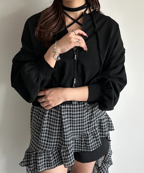 apres jour mignon(アプレジュールミニョン)の「WZIP袖ボリュームニット(ニット/セーター・レディース・アイボリー/ピンク/ブラック・フリー/X-LARGE)」の6枚目の写真