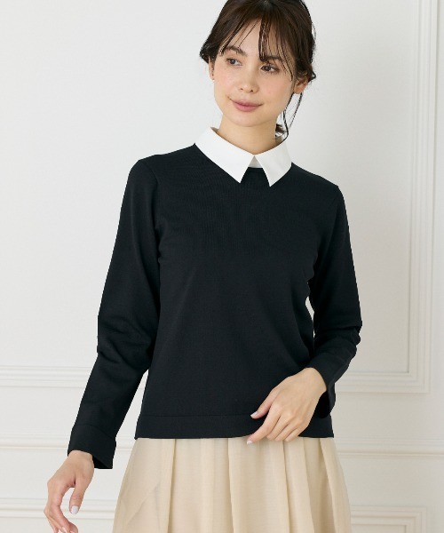 INED（イネド）の「衿付きクルーネックプルオーバー（ニット/セーター・レディース・ブラック/ベージュ・9号/11号）」の2枚目の写真