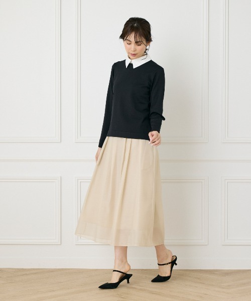 INED（イネド）の「衿付きクルーネックプルオーバー（ニット/セーター・レディース・ブラック/ベージュ・9号/11号）」の6枚目の写真