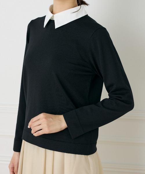 INED（イネド）の「衿付きクルーネックプルオーバー（ニット/セーター・レディース・ブラック/ベージュ・9号/11号）」の14枚目の写真