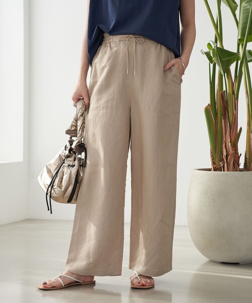 coen（コーエン）の「接触冷感リネンレーヨンワイドパンツ（WEB限定サイズ）（スラックス・レディース・ブラック/オリーブ/ベージュ/コバルトブルー・S/M/L/XL）」の3枚目の写真