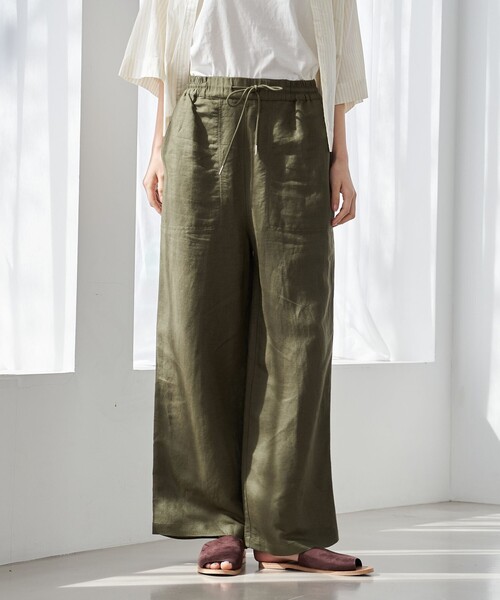 coen（コーエン）の「接触冷感リネンレーヨンワイドパンツ（WEB限定サイズ）（スラックス・レディース・ブラック/オリーブ/ベージュ/コバルトブルー・S/M/L/XL）」の4枚目の写真