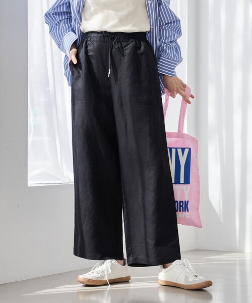coen（コーエン）の「接触冷感リネンレーヨンワイドパンツ（WEB限定サイズ）（スラックス・レディース・ブラック/オリーブ/ベージュ/コバルトブルー・S/M/L/XL）」の18枚目の写真