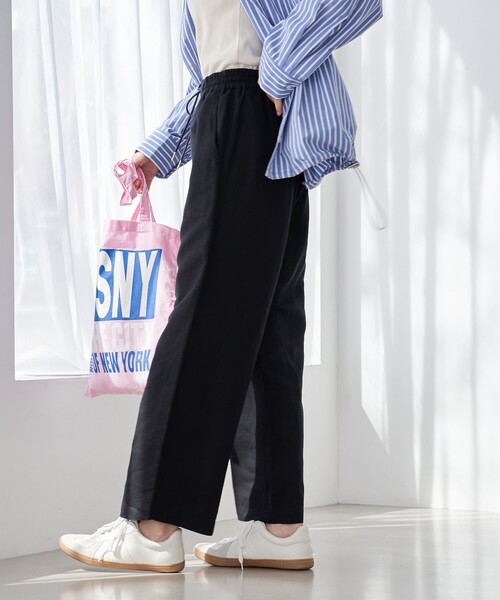 coen（コーエン）の「接触冷感リネンレーヨンワイドパンツ（WEB限定サイズ）（スラックス・レディース・ブラック/オリーブ/ベージュ/コバルトブルー・S/M/L/XL）」の20枚目の写真