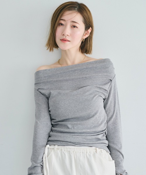 coca(coca)(コカ)の「リブオフショルダートップス(Tシャツ/カットソー・レディース・ホワイト/ベージュ/ブラック/グレー・S/L/M)」の3枚目の写真