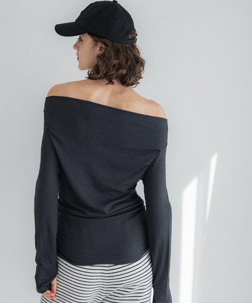 セール】リブオフショルダートップス（Tシャツ/カットソー）｜coca