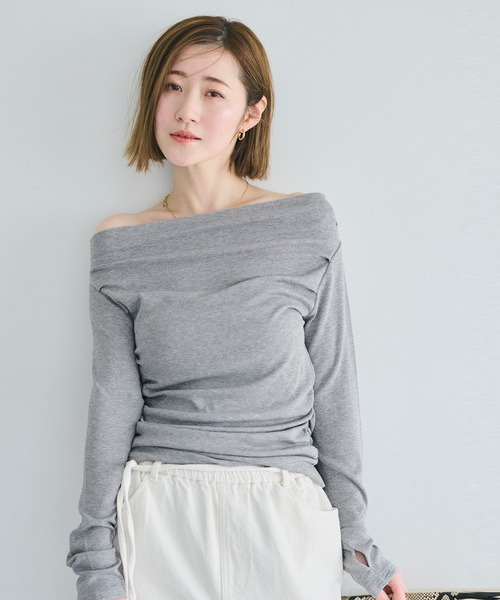 coca(coca)(コカ)の「リブオフショルダートップス(Tシャツ/カットソー・レディース・ホワイト/ベージュ/ブラック/グレー・S/L/M)」の21枚目の写真