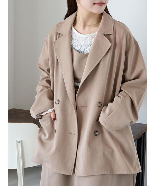 ehka sopo(エヘカソポ)の「バックリボンダブルジャケット(ノーカラージャケット・レディース・ベージュ/モカ/グレー・F)」の2枚目の写真