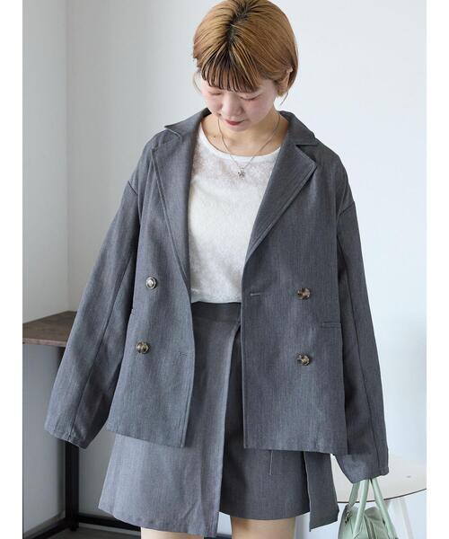 ehka sopo(エヘカソポ)の「バックリボンダブルジャケット(ノーカラージャケット・レディース・ベージュ/モカ/グレー・F)」の10枚目の写真