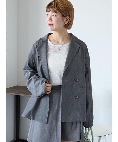 ehka sopo(エヘカソポ)の「バックリボンダブルジャケット(ノーカラージャケット・レディース・ベージュ/モカ/グレー・F)」の19枚目の写真