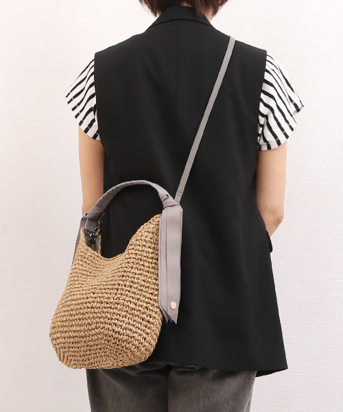 cache cache（カシュ カシュ）の「カシュカシュ cachecache / 下がりグログランクロッシェ2wayミニトート（かごバッグ・レディース・ブラック/グレー/マスタード/グリーン/ブラウン・FREE）」の3枚目の写真