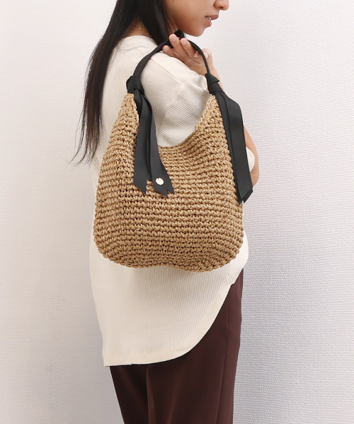 cache cache（カシュ カシュ）の「カシュカシュ cachecache / 下がりグログランクロッシェ2wayミニトート（かごバッグ・レディース・ブラック/グレー/マスタード/グリーン/ブラウン・FREE）」の2枚目の写真