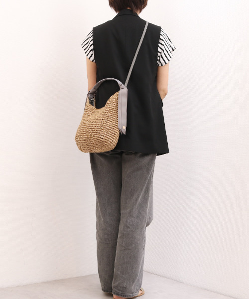 cache cache（カシュ カシュ）の「カシュカシュ cachecache / 下がりグログランクロッシェ2wayミニトート（かごバッグ・レディース・ブラック/グレー/マスタード/グリーン/ブラウン・FREE）」の18枚目の写真