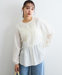 QUEENS COURT（クイーンズコート）の「フィブリルサテンフリルラインブラウス≪手洗い可能≫（シャツ/ブラウス）」