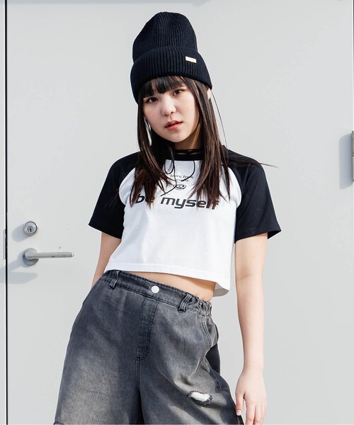 algy(アルジー)の「クロップドラグラン半袖T(Tシャツ/カットソー・キッズ・オフホワイト/サックスブルー/ブラック・MEDIUM/SMALL/X-SMALL/XX-SMALL)」の2枚目の写真