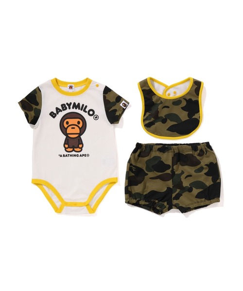 A BATHING APE（アベイシングエイプ）の「1ST CAMO BABY MILO BABY GIFT SET（ベビーギフト・キッズ・イエロー/グリーン・70/80）」の2枚目の写真
