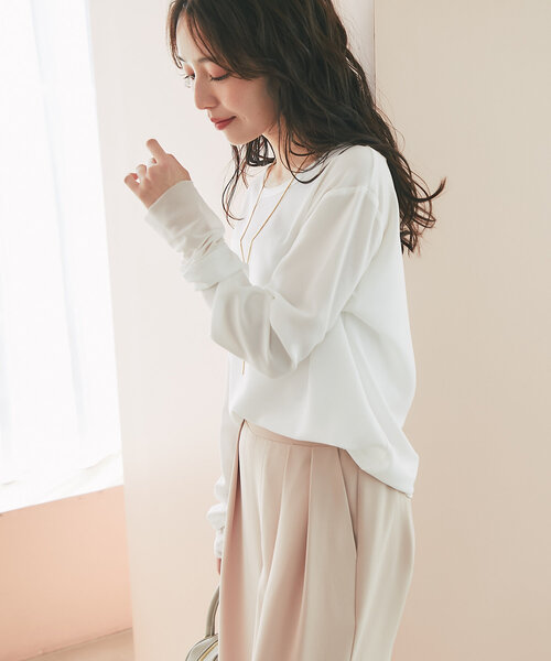 La boutique BonBon(ラブティックボンボン)の「【万能インナー】ライトストレッチジョーゼットコンビブラウス(シャツ/ブラウス・レディース・ライトグレー/ホワイト/チャコールグレー・FREE)」の11枚目の写真