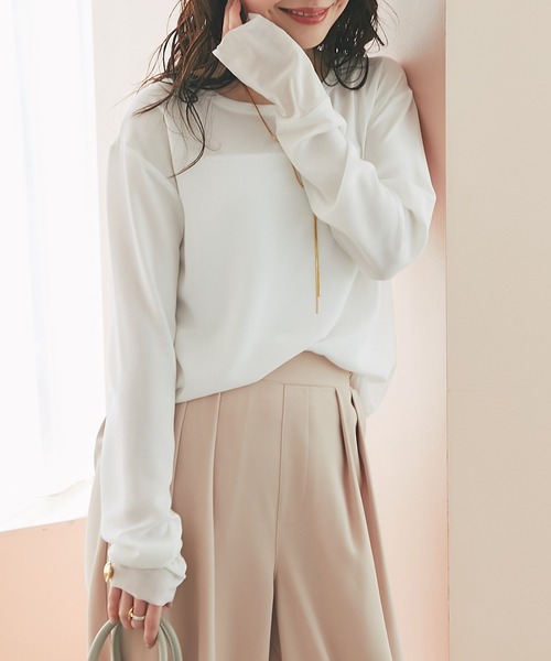 La boutique BonBon(ラブティックボンボン)の「【万能インナー】ライトストレッチジョーゼットコンビブラウス(シャツ/ブラウス・レディース・ライトグレー/ホワイト/チャコールグレー・FREE)」の2枚目の写真