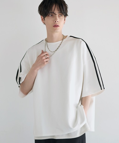 サイドスリットコットンポンチビッグシルエットシルケットライク5分袖