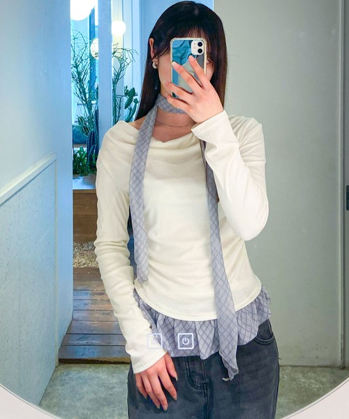 frunco（フランコ）の「チェックタイチョーカー付きカットトップス（Tシャツ/カットソー・レディース・ホワイト/ブルー・FREE）」の13枚目の写真