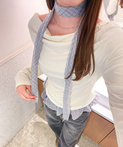 frunco（フランコ）の「チェックタイチョーカー付きカットトップス（Tシャツ/カットソー・レディース・ホワイト/ブルー・FREE）」の11枚目の写真