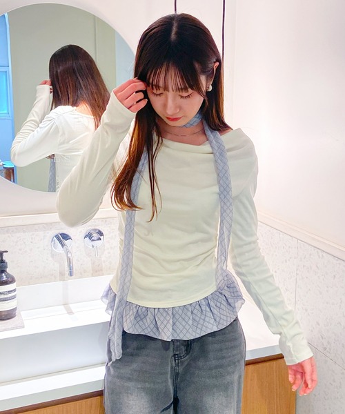 frunco（フランコ）の「チェックタイチョーカー付きカットトップス（Tシャツ/カットソー・レディース・ホワイト/ブルー・FREE）」の12枚目の写真