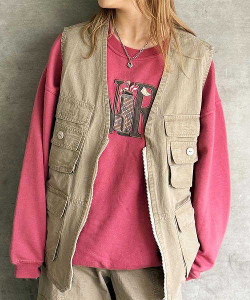 DOUBLE NAME（ダブルネーム）の「USED加工 ポケットワークベスト/ユニセックス（ベスト・レディース・ベージュ/ブラック系その他・FREE）」の4枚目の写真