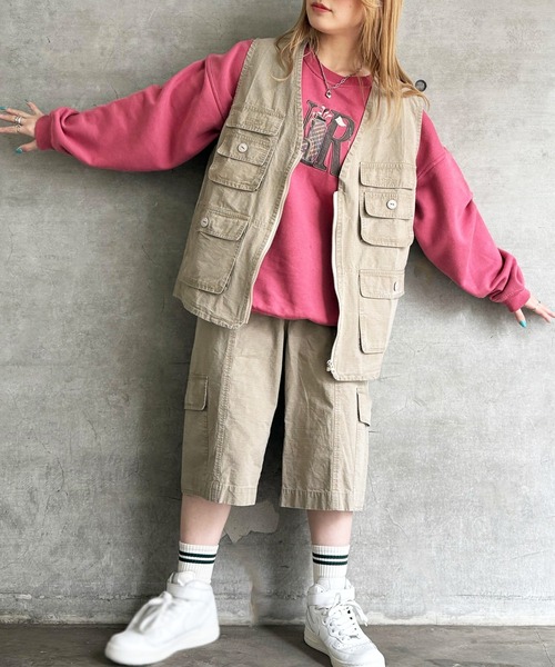 DOUBLE NAME（ダブルネーム）の「USED加工 ポケットワークベスト/ユニセックス（ベスト・レディース・ベージュ/ブラック系その他・FREE）」の11枚目の写真