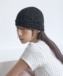 キラキララメラブリーフラワーワッペンサマーニット帽