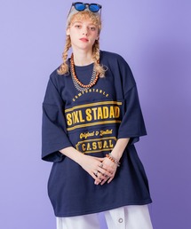 a.p.o.v. ロゴパッチワーク&カレッジプリントオーバーサイズTシャツ