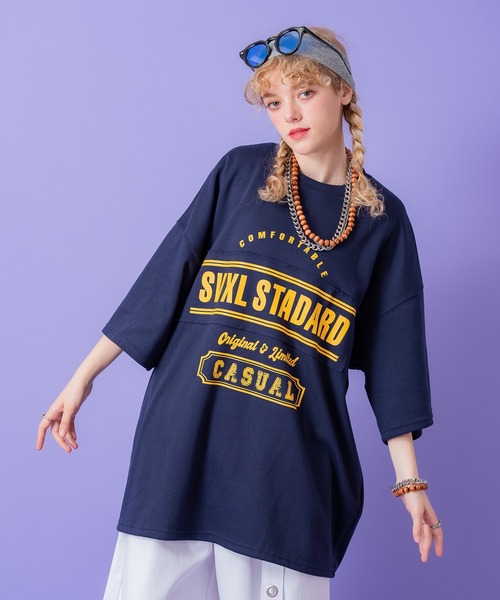 a.p.o.v.(エーピーオービー)の「a.p.o.v. ロゴパッチワーク&カレッジプリントオーバーサイズTシャツ(Tシャツ/カットソー・メンズ・ホワイト/ネイビー・ONESIZE)」の6枚目の写真