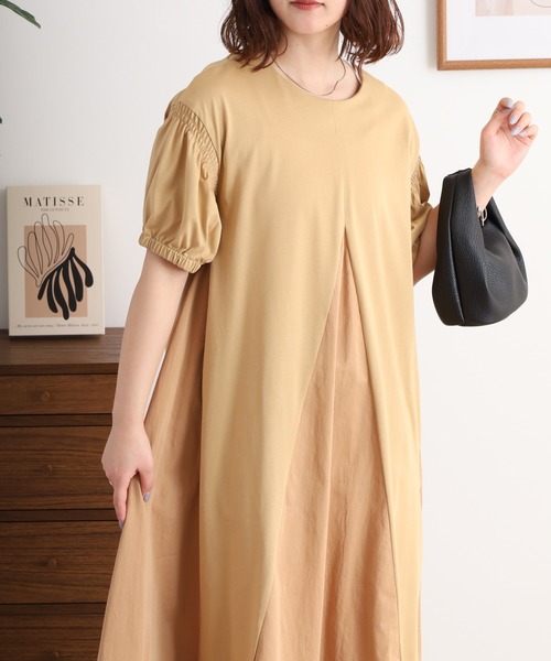 Anna Nicola(アンナニコラ)の「Anna Nicola 袖ギャザージャージーワンピース(ワンピース・レディース・ベージュ/テラコッタ/ブラック・38)」の1枚目の写真