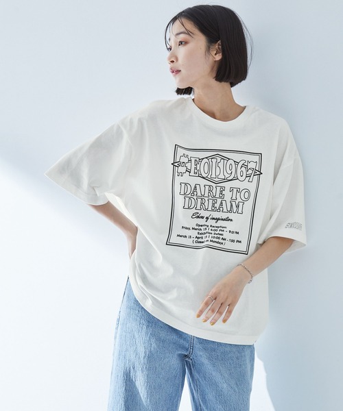 MONO-MART（モノマート）の「2WAYリバーシブル ポスターデザイングラフィック半袖Tシャツ（Tシャツ/カットソー・レディース・アイボリー/オフホワイト/ピンク系/スミクロ/ネイビー/ブラック系/オートミール・M/L）」の8枚目の写真