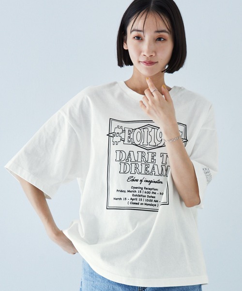 MONO-MART（モノマート）の「2WAYリバーシブル ポスターデザイングラフィック半袖Tシャツ（Tシャツ/カットソー・レディース・アイボリー/オフホワイト/ピンク系/スミクロ/ネイビー/ブラック系/オートミール・M/L）」の9枚目の写真