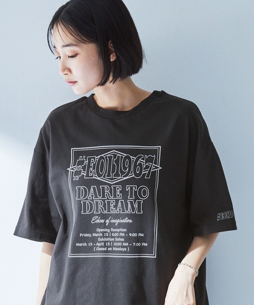 MONO-MART（モノマート）の「2WAYリバーシブル ポスターデザイングラフィック半袖Tシャツ（Tシャツ/カットソー・レディース・アイボリー/オフホワイト/ピンク系/スミクロ/ネイビー/ブラック系/オートミール・M/L）」の17枚目の写真