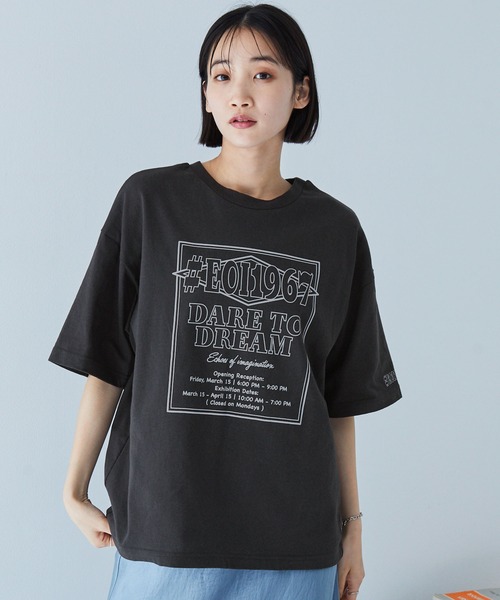 MONO-MART（モノマート）の「2WAYリバーシブル ポスターデザイングラフィック半袖Tシャツ（Tシャツ/カットソー・レディース・アイボリー/オフホワイト/ピンク系/スミクロ/ネイビー/ブラック系/オートミール・M/L）」の18枚目の写真