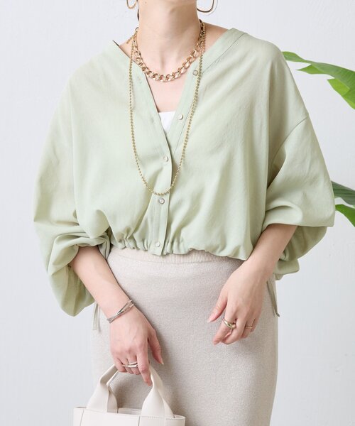Jena espace merveilleux(ジェナ エスパスメルヴェイユ)の「【スッキリシアーシャツ】裾リボンシアーシャツ(シャツ/ブラウス・レディース・ブラック/ベージュ/ライム・FREE)」の1枚目の写真